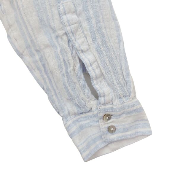 Sigrid Olsen Shirt Womens 1X Blue Stripes 100% Linen Roll Tab Sleeve Nautical - Picture 6 of 11